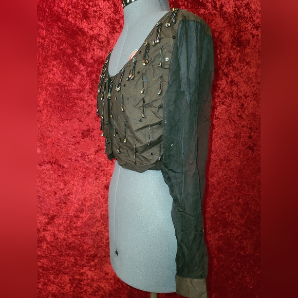 Speed Limit MPH Boho Sheer Sleeves with Iridescent Beads and Tiny Tassels - Picture 4 of 7